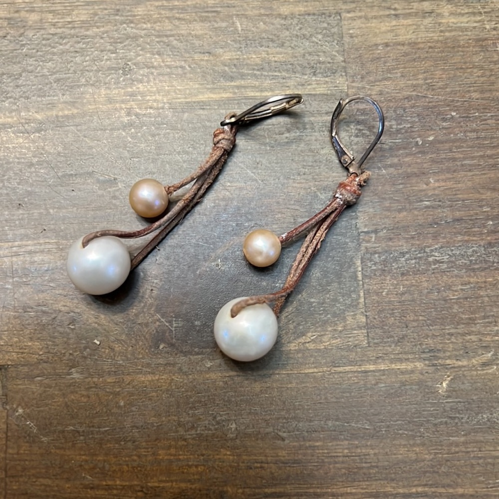 Wendy Migot Pearl/Leather Earrings